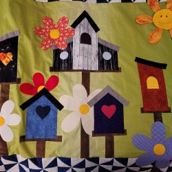 Just have to add birds. Thinking about adding warning sign by the cat fabric birdhouse (black house with the eyes)