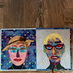 My inlays came to visit, so we did their faces. It was fun and we had lots of laughs. My mother inlaw (88) and father inlaw (90) live in a retirement community and will hang outside their door. We had to make the faces smaller to accommodate their small space.