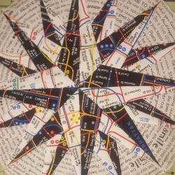 used NYC subway line map fabric for points and conversation fabric for background